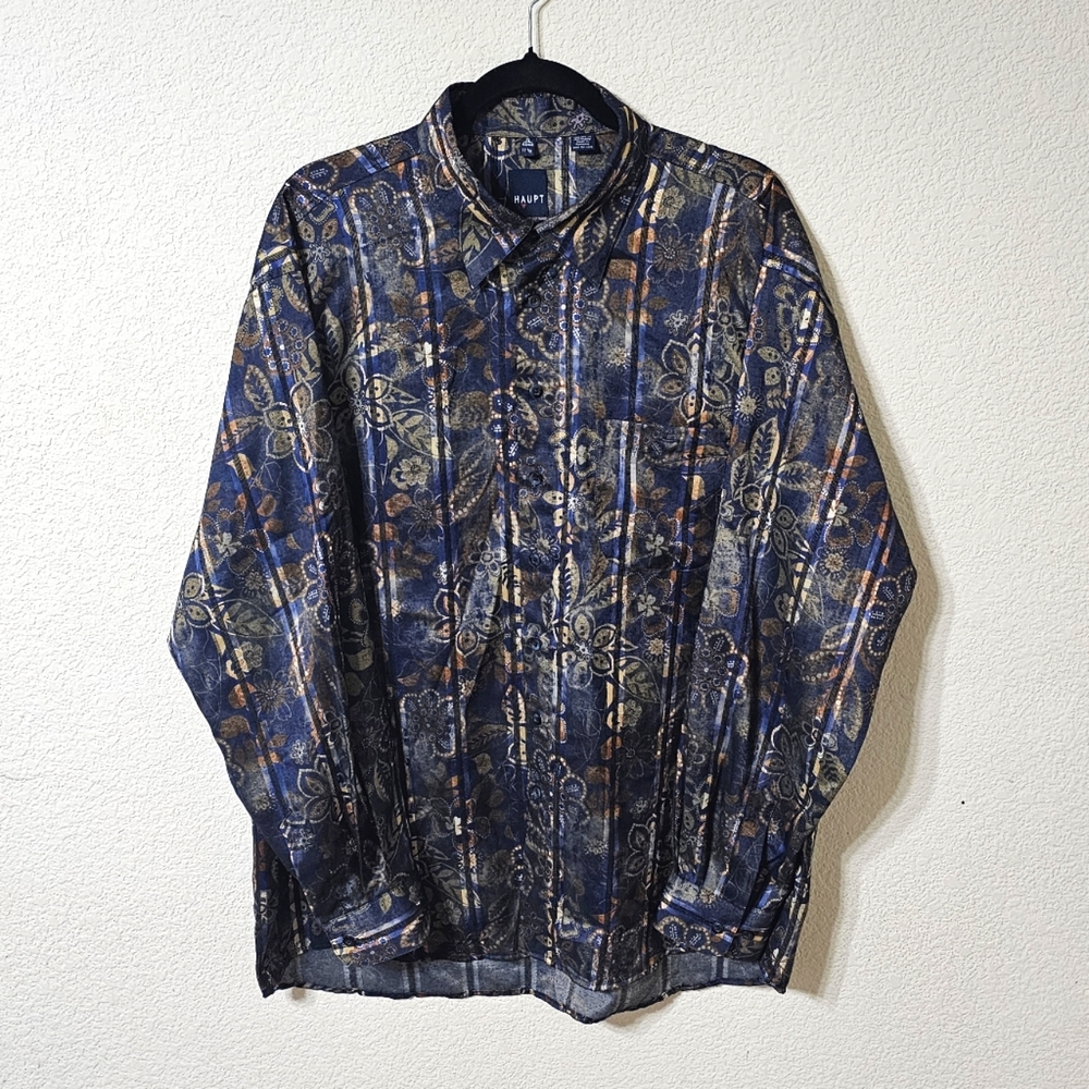 Haupt Shirt Mens XL Floral Button Up Long Sleeve w Pocket